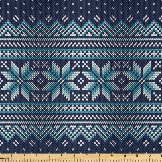 Ambesonne Nordic Fabric by The Yard, Simplistic Pattern with Chevron Herringbone Abstract Snowflake Print, Decorative Satin Fabric for Home Textiles and Crafts, 5 Yards, Turquoise Blue